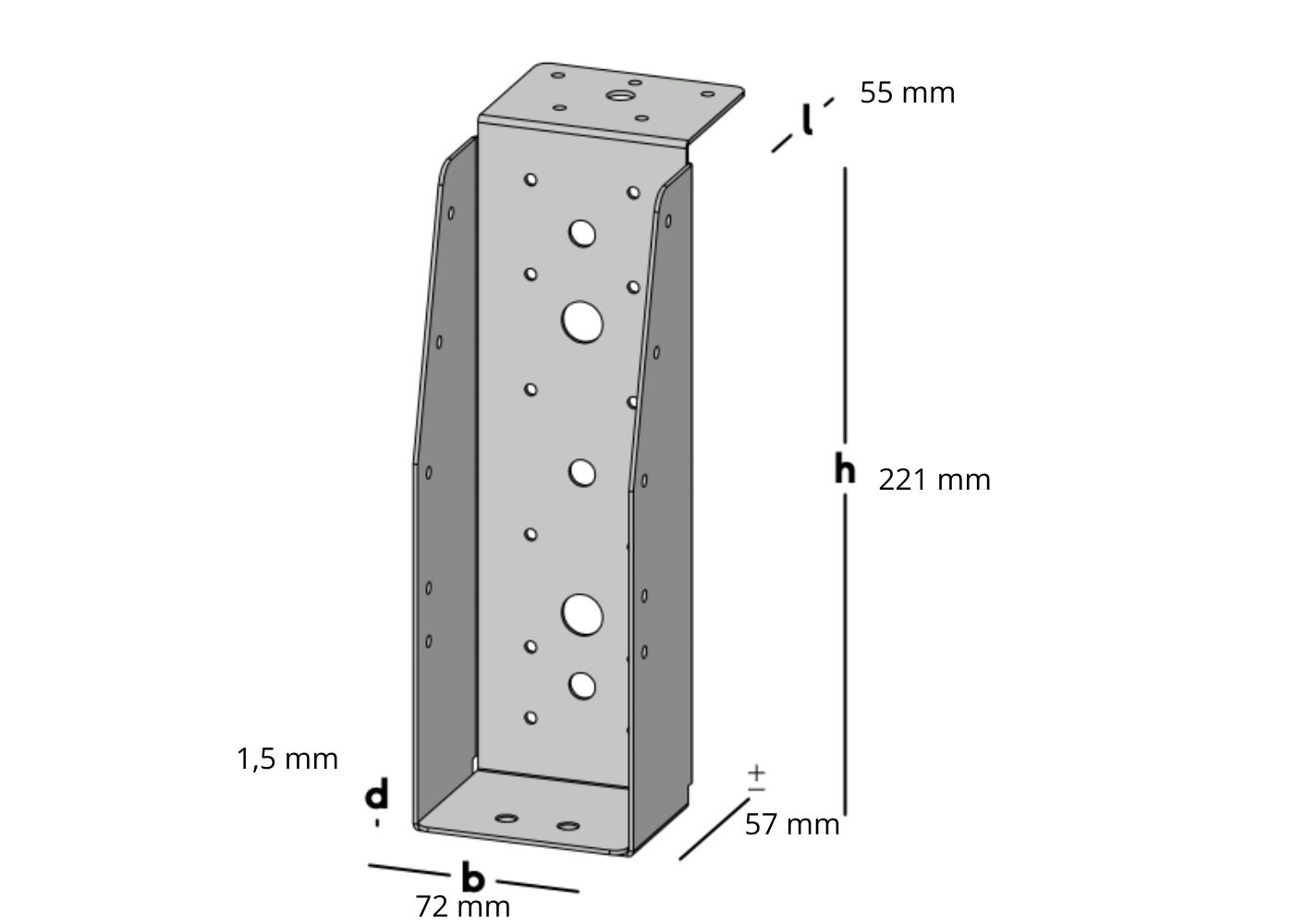Balkdrager Zwaar met lip Verzinkt voor 7 x 22 cm Balken - Per Stuk, foto 3 van 3