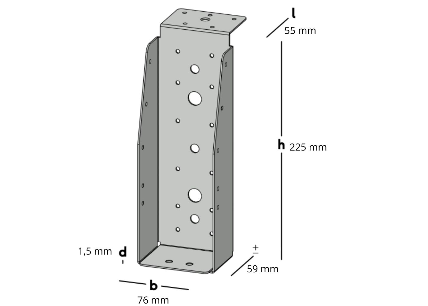Balkdrager Zwaar met lip Verzinkt voor 7.5 x 22.5 cm Balken - Per Stuk, foto 2 van 3