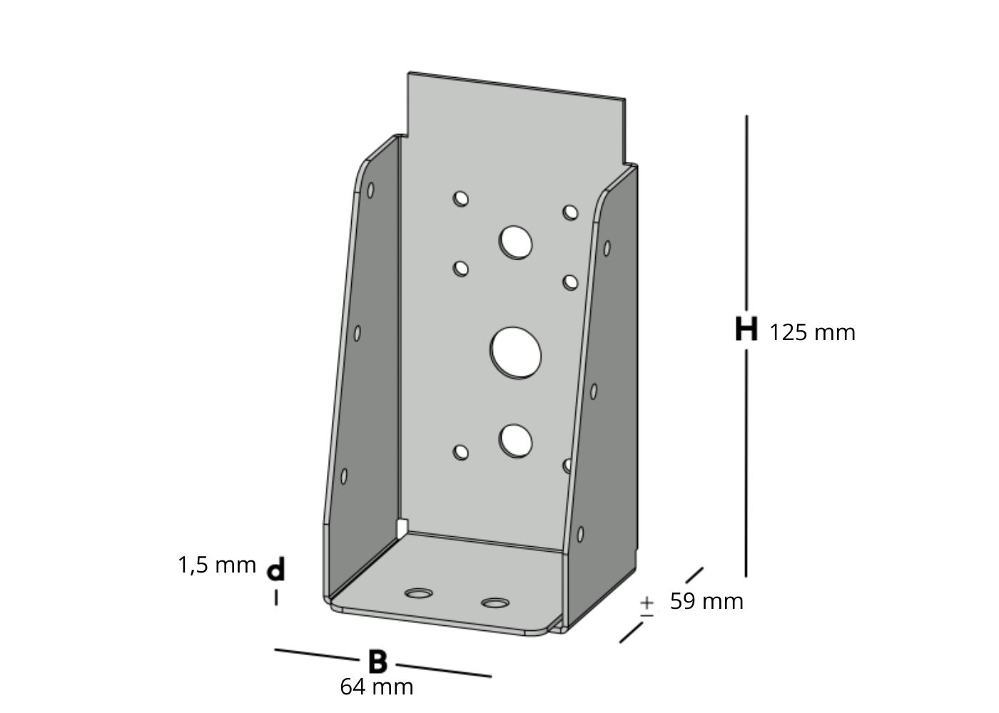 Balkdrager Zonder Lip voor 6.3 x 12.5 cm Balken - Per Stuk, foto 2 van 2