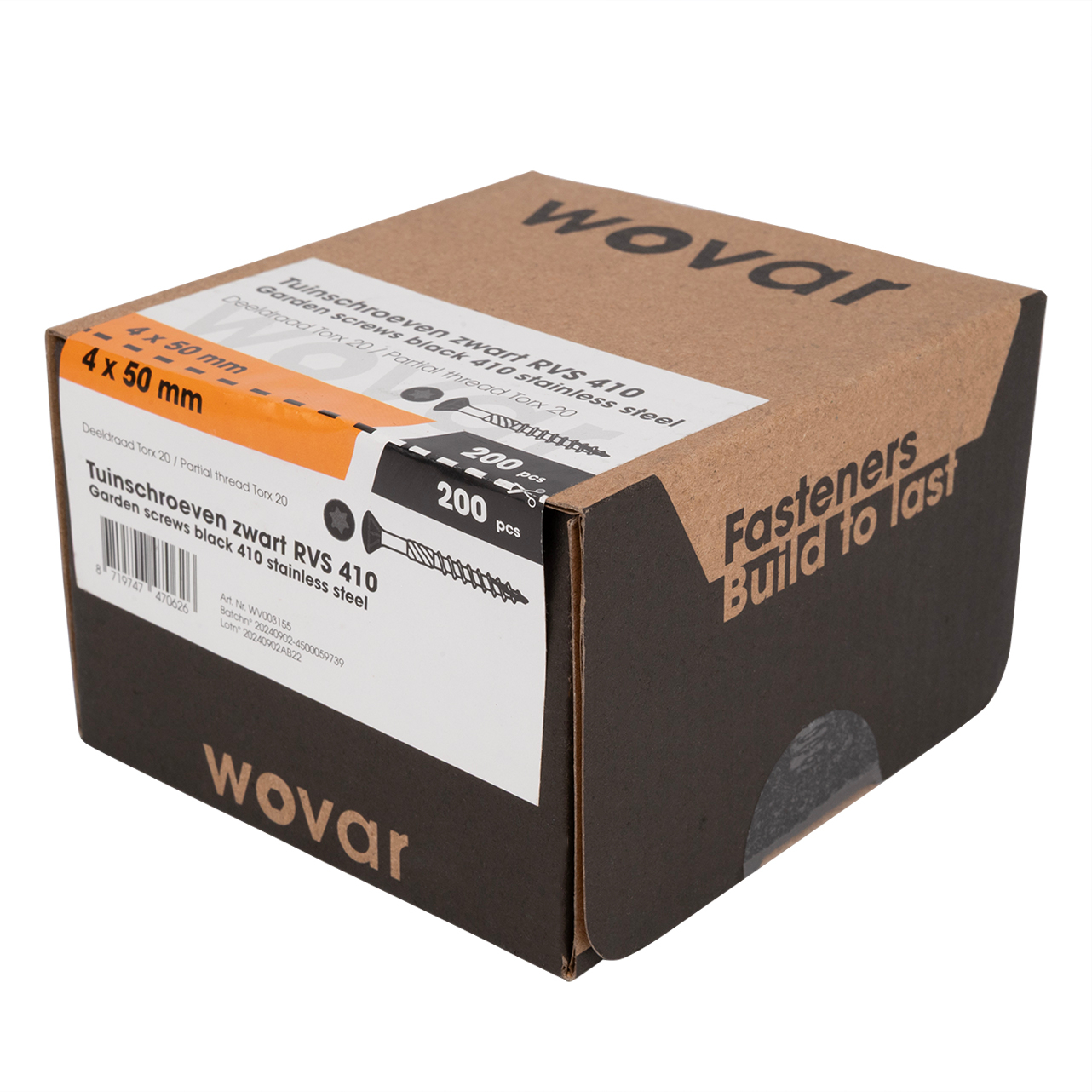 Potdekselschroeven Zwart RVS 410 4 x 50 mm Torx 20 Deeldraad - Doos 200 Stuks, foto 3 van 4