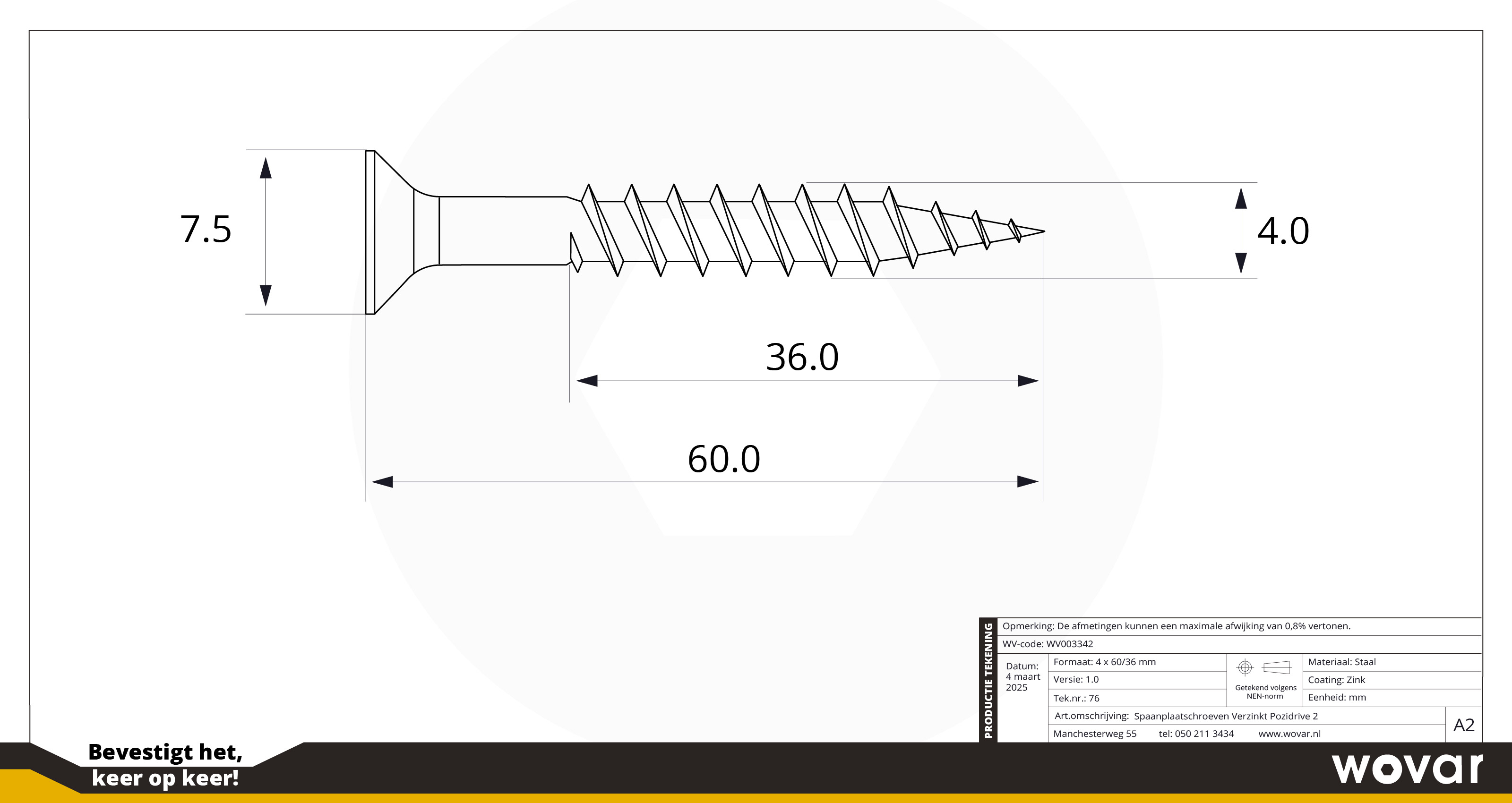 Spaanplaatschroeven Verzinkt 4 x 60 mm Pozidrive Deeldraad - Doos 200 Stuks, foto 3 van 3