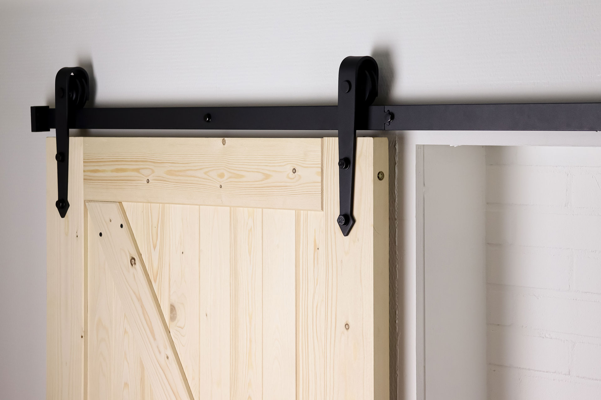Zwart Schuifdeursysteem met Rails - Rustiek Model Compleet 200 cm - Per Set
