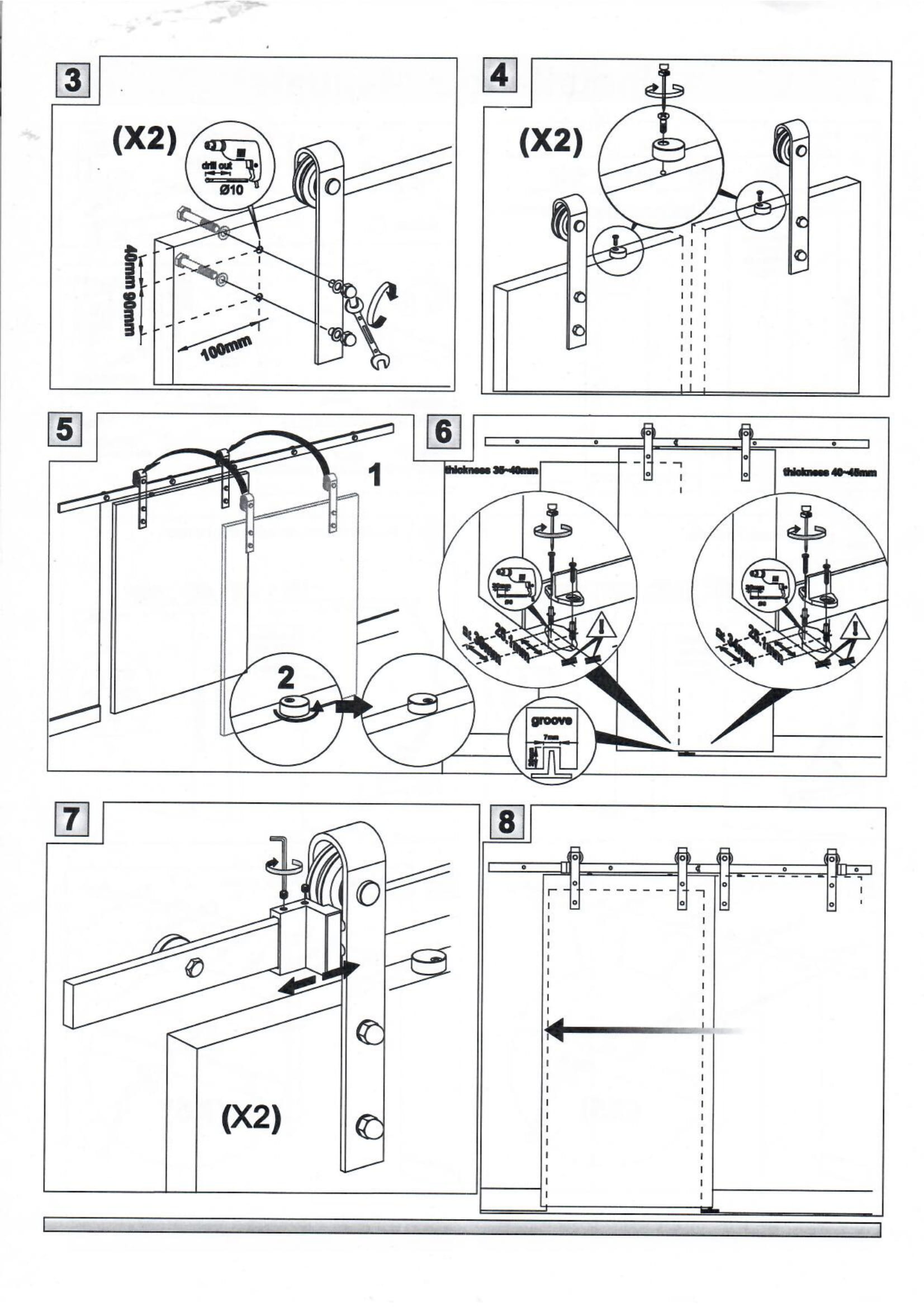 Zwart Schuifdeursysteem met Rails - Klassiek Model Compleet 200 cm - Per Set, foto 4 van 4
