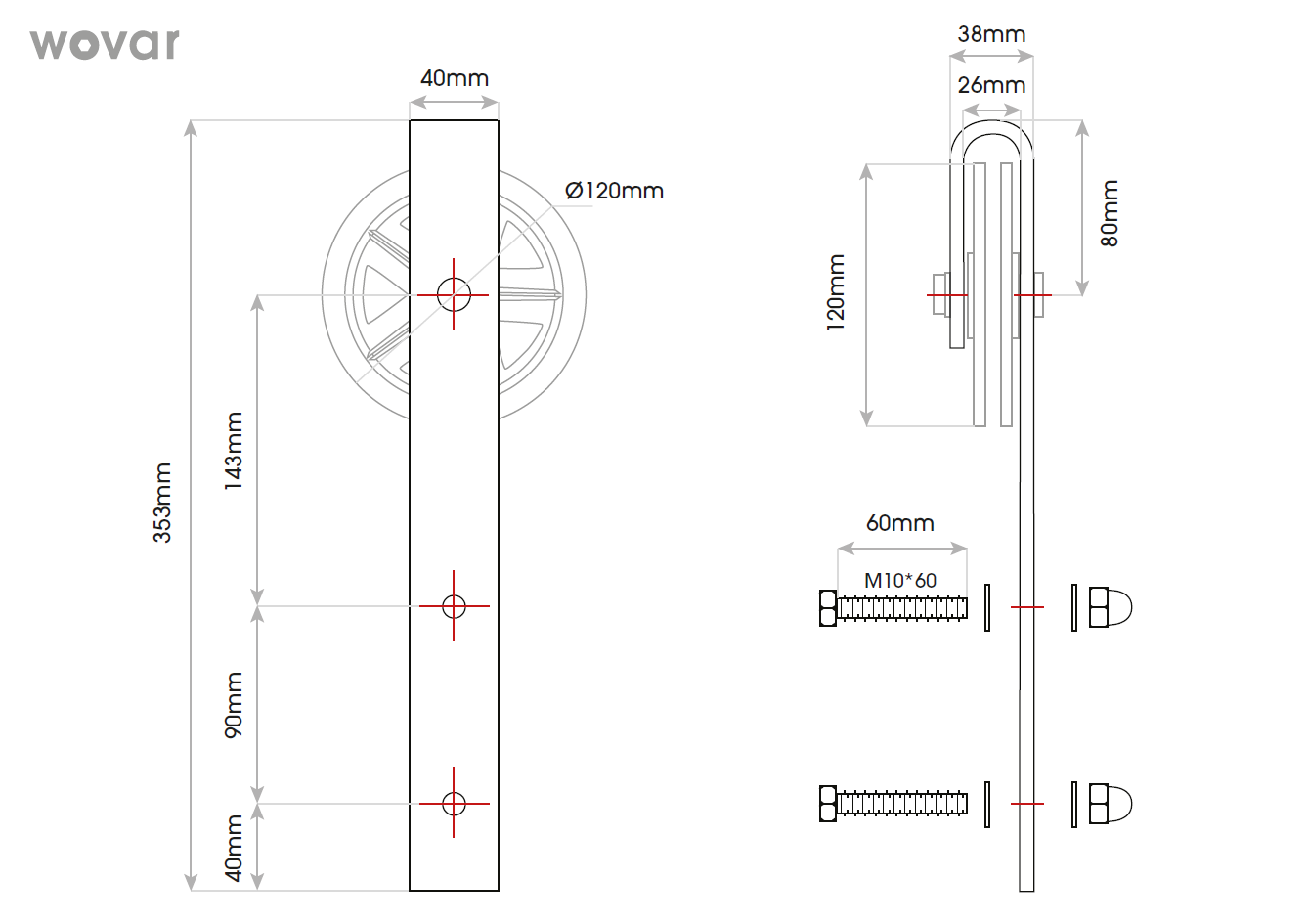 Zwart Schuifdeursysteem met Rails - Grote Wielen Model Compleet 200 cm - Per Set, foto 4 van 6