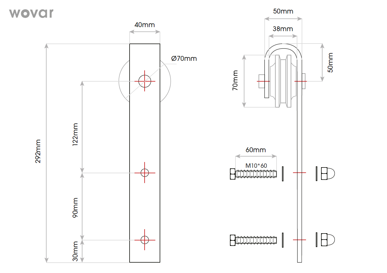Zwart Schuifdeursysteem met Rails - Recht Model Compleet 200 cm - Per Set, foto 6 van 6