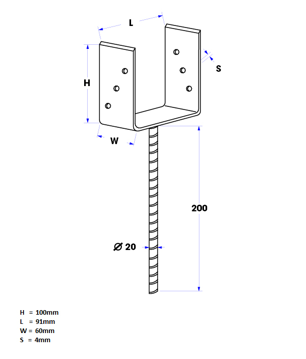 Instortanker voor 9 x 9 cm Palen U-anker - Per Stuk, foto 2 van 2