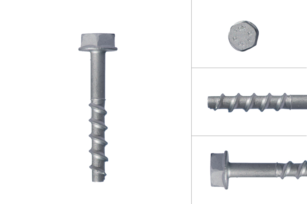 Betonschroeven Verzinkt M6 x 60 mm Zeskantkop SW13 - Doos a 100 stuks