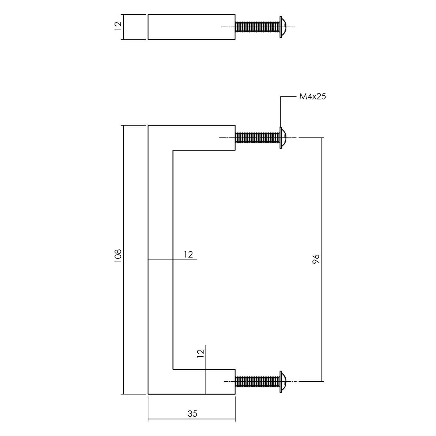 Meubelgreep RVS 108 mm Vierkant - Boorafstand 96 mm - Per Stuk, foto 2 van 2