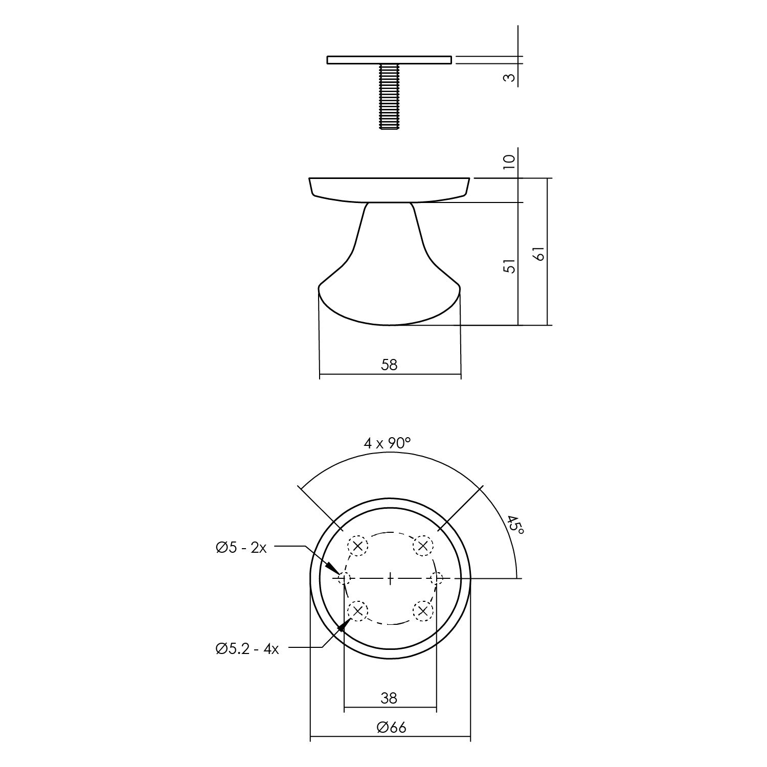 Voordeurknop Rond 58 mm RVS Zwart - Per Stuk, foto 2 van 2