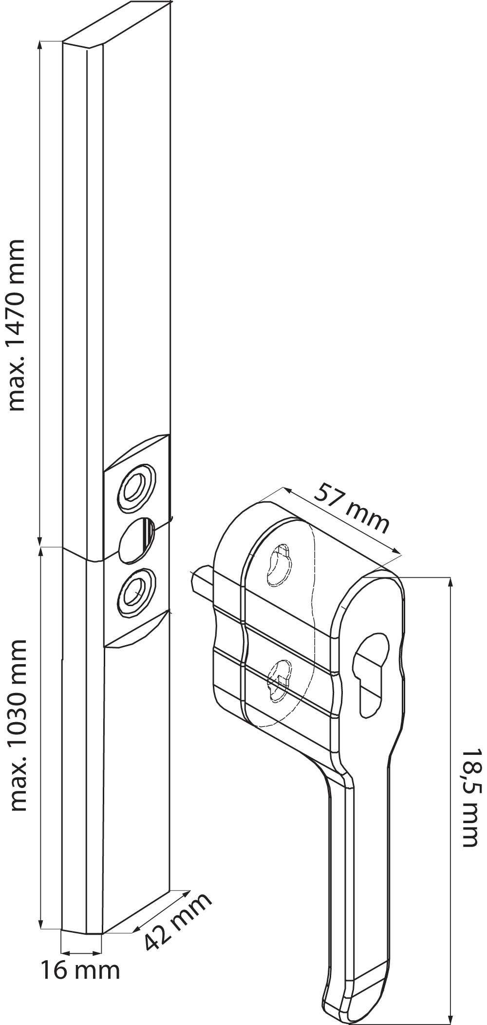 Espagnolet compleet SKG** Aluminium - Per Set, foto 2 van 3