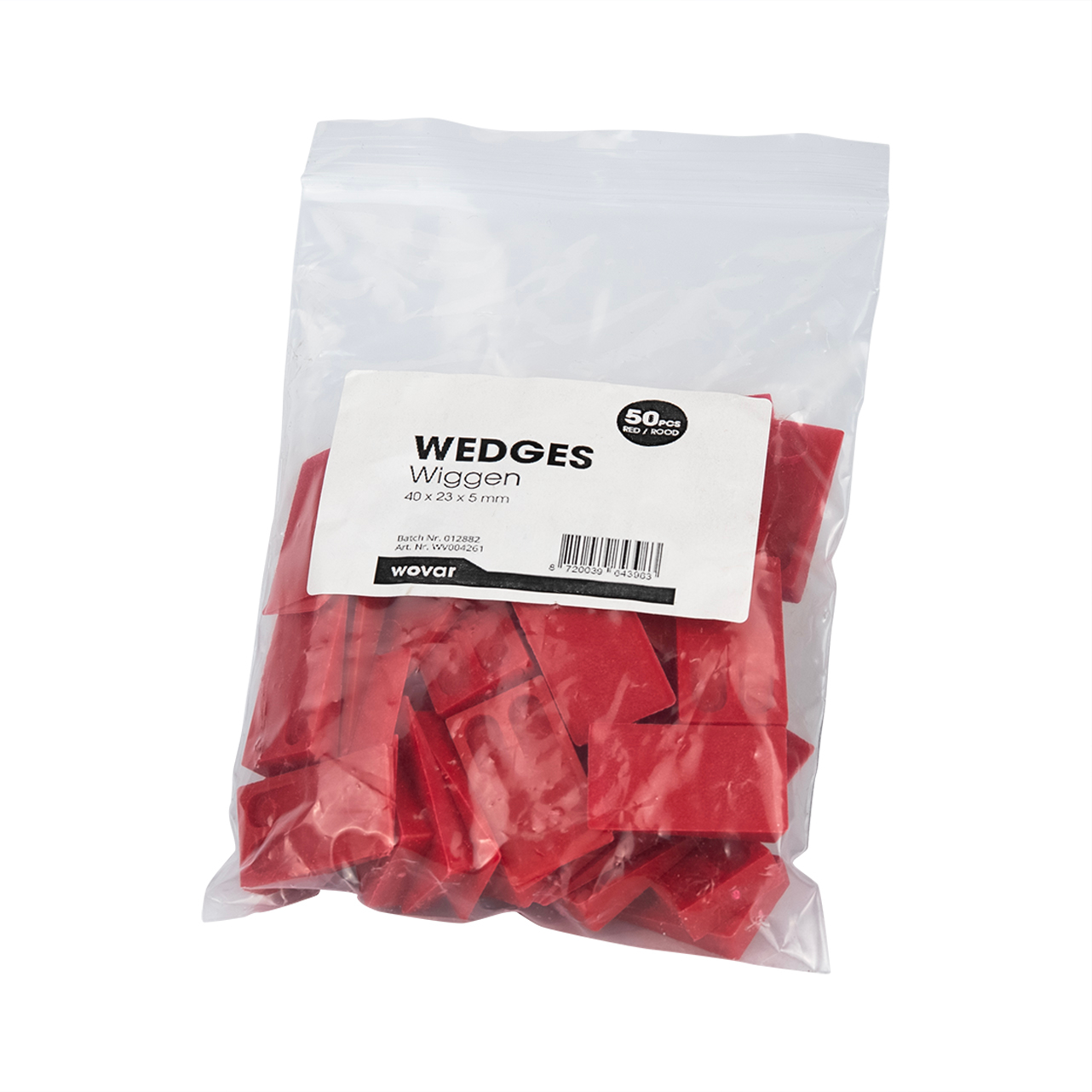 Kunststof Wiggen 40x23x5 mm Rood - 50 Stuks, foto 3 van 4