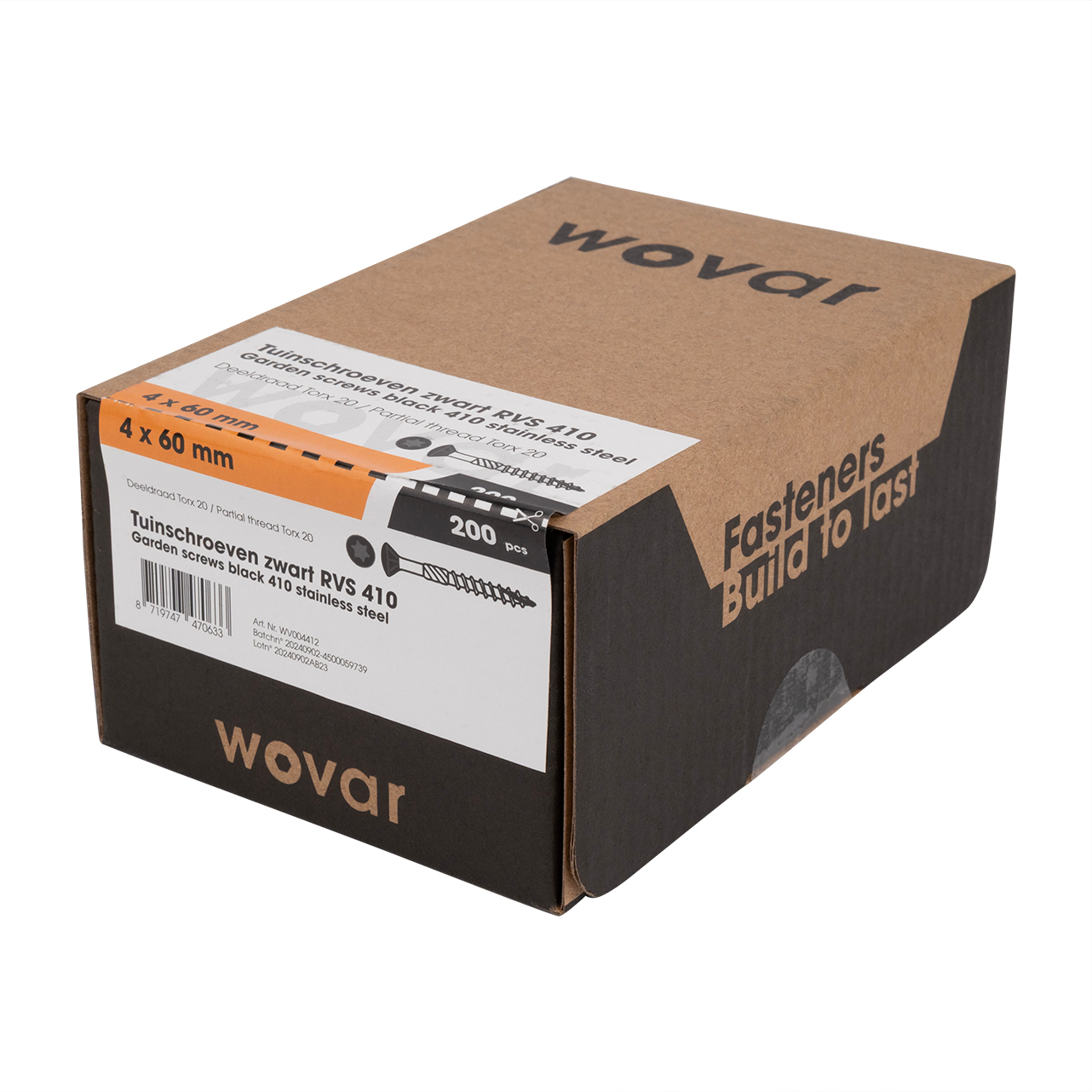 Potdekselschroeven Zwart RVS 410 4 x 60 mm Torx 20 Deeldraad - Doos 200 Stuks, foto 3 van 4