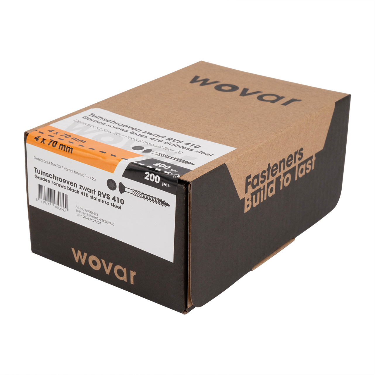 Potdekselschroeven Zwart RVS 410 4 x 70 mm Torx 20 Deeldraad - Doos 200 Stuks, foto 3 van 4
