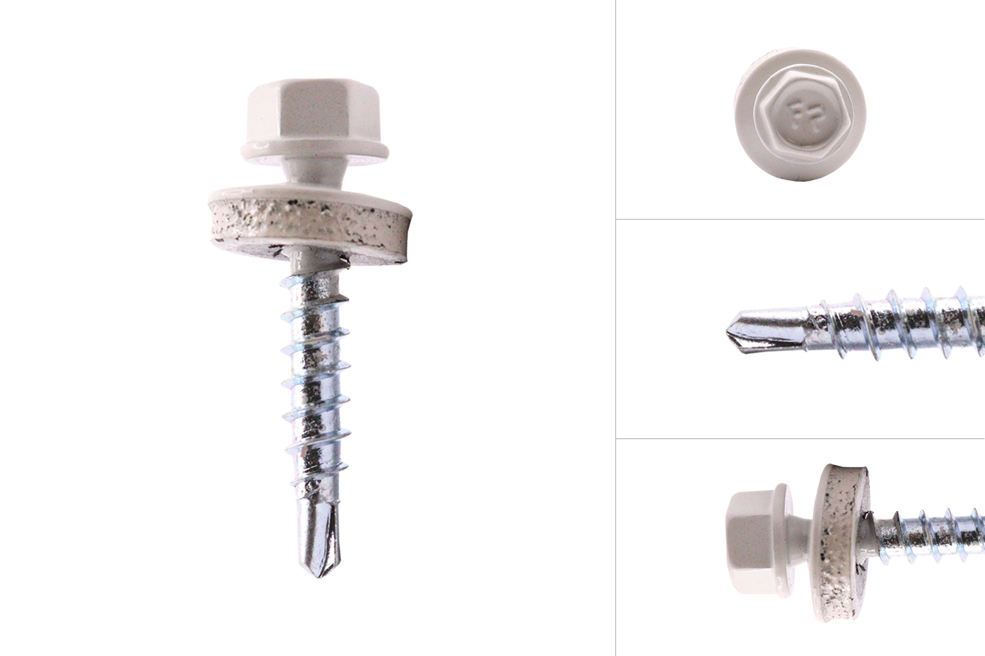 HI-LO Zelfborende dakpanplaatschroeven Verzinkt Wit R9002 6.3 x 38 mm - Doos 250 Stuks