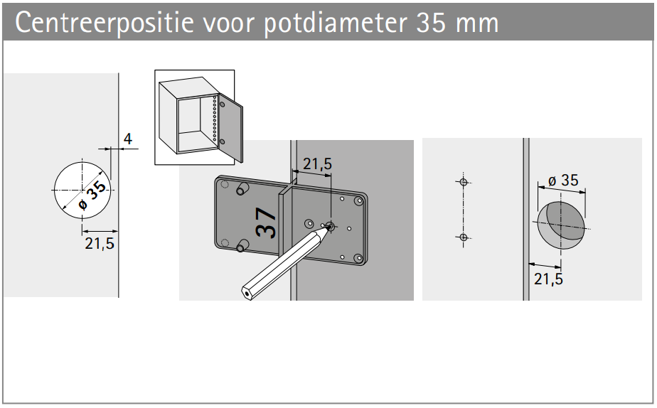 Boormal Potscharnier 35 mm - Per Stuk, foto 4 van 6