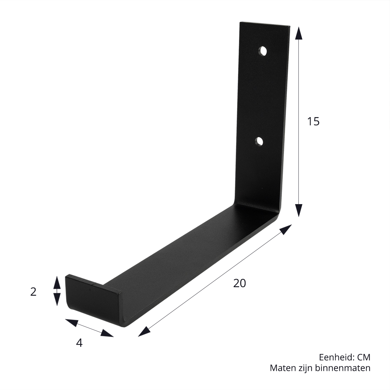 Plankdrager Zwart Industrieel 15 x 20 cm - T4 - Set 2 Stuks, foto 4 van 5