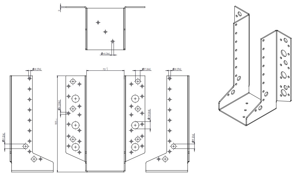 Raveeldrager Zwaar Verzinkt voor 7 x 20 cm Balken - Per Stuk, foto 2 van 2