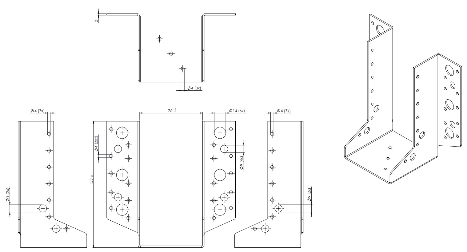 Raveeldrager Zwaar Verzinkt voor 7.5 x 17.5 cm Balken - Per Stuk, foto 2 van 2