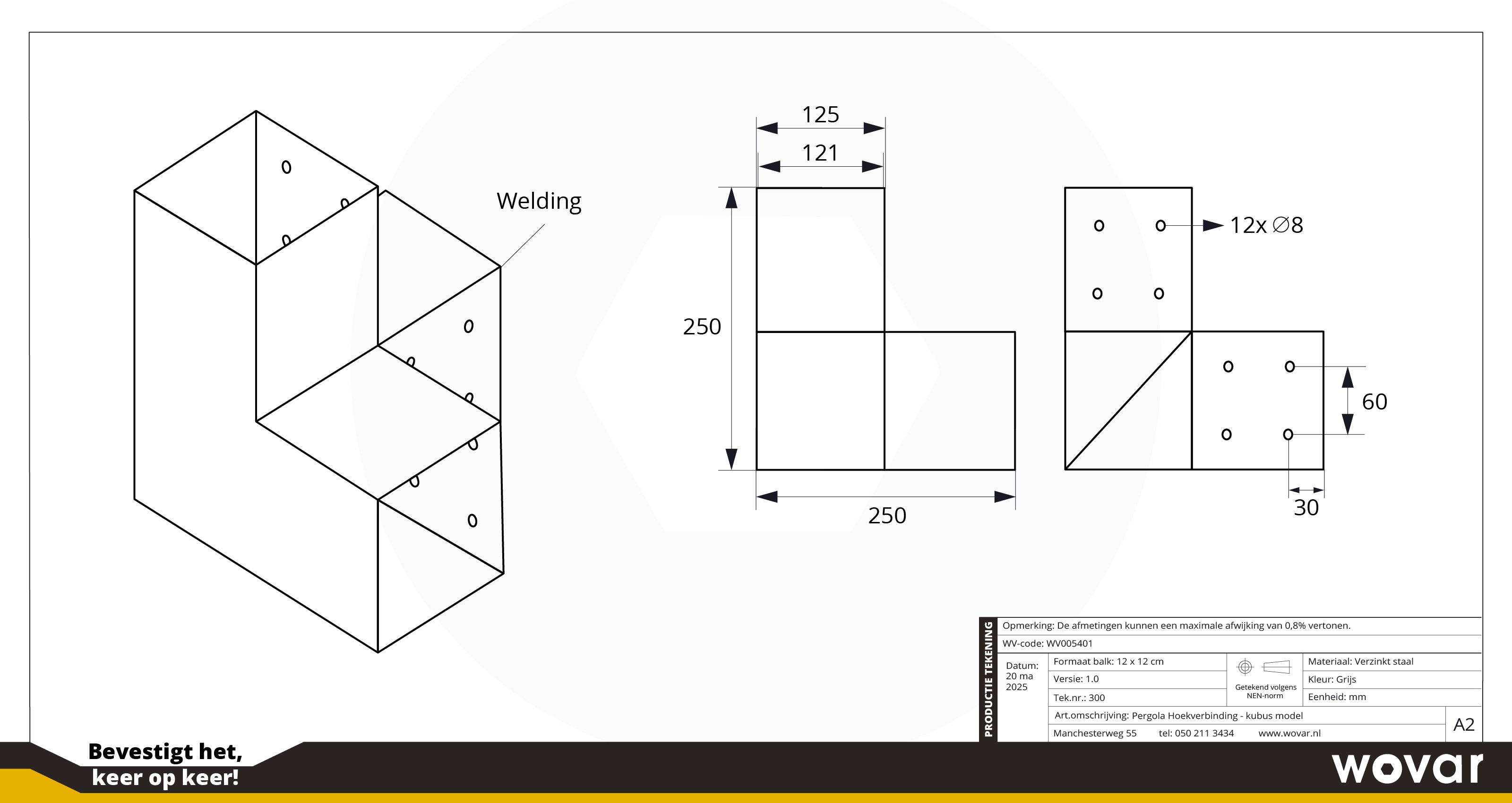 Pergola Hoekverbinding voor 12 x 12 cm palen Kubus model - Per stuk, foto 5 van 5
