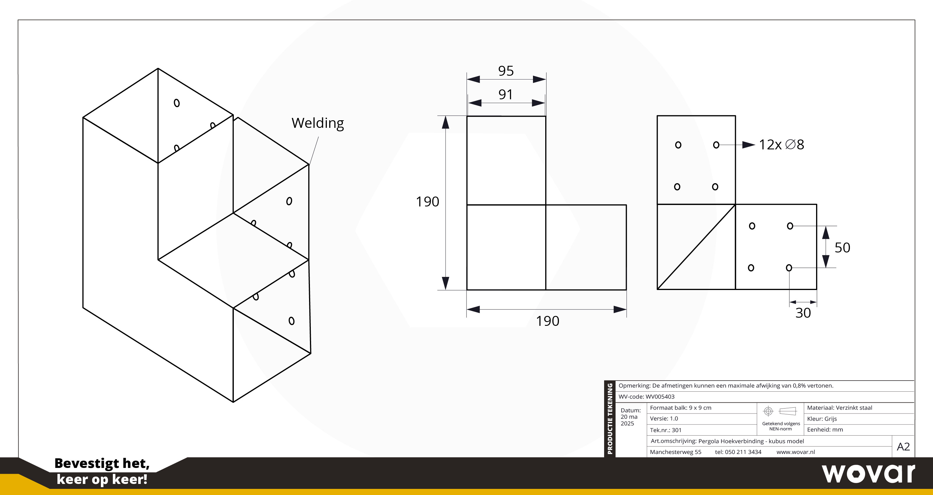Pergola Hoekverbinding voor 9 x 9 cm palen Kubusmodel - Per Stuk, foto 4 van 4