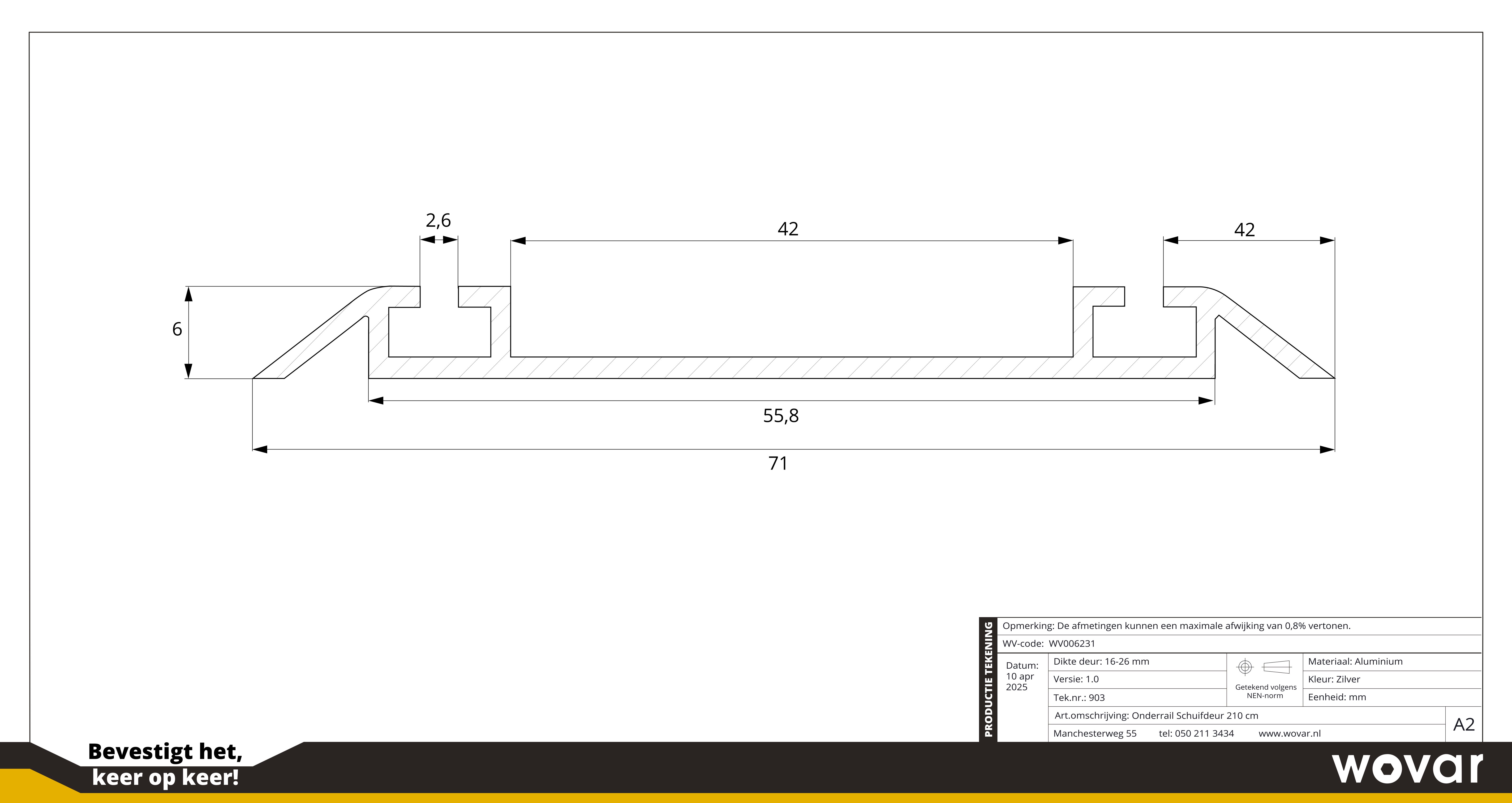 Onderrail Schuifdeur Zilver 210 cm - Per Stuk, foto 5 van 5