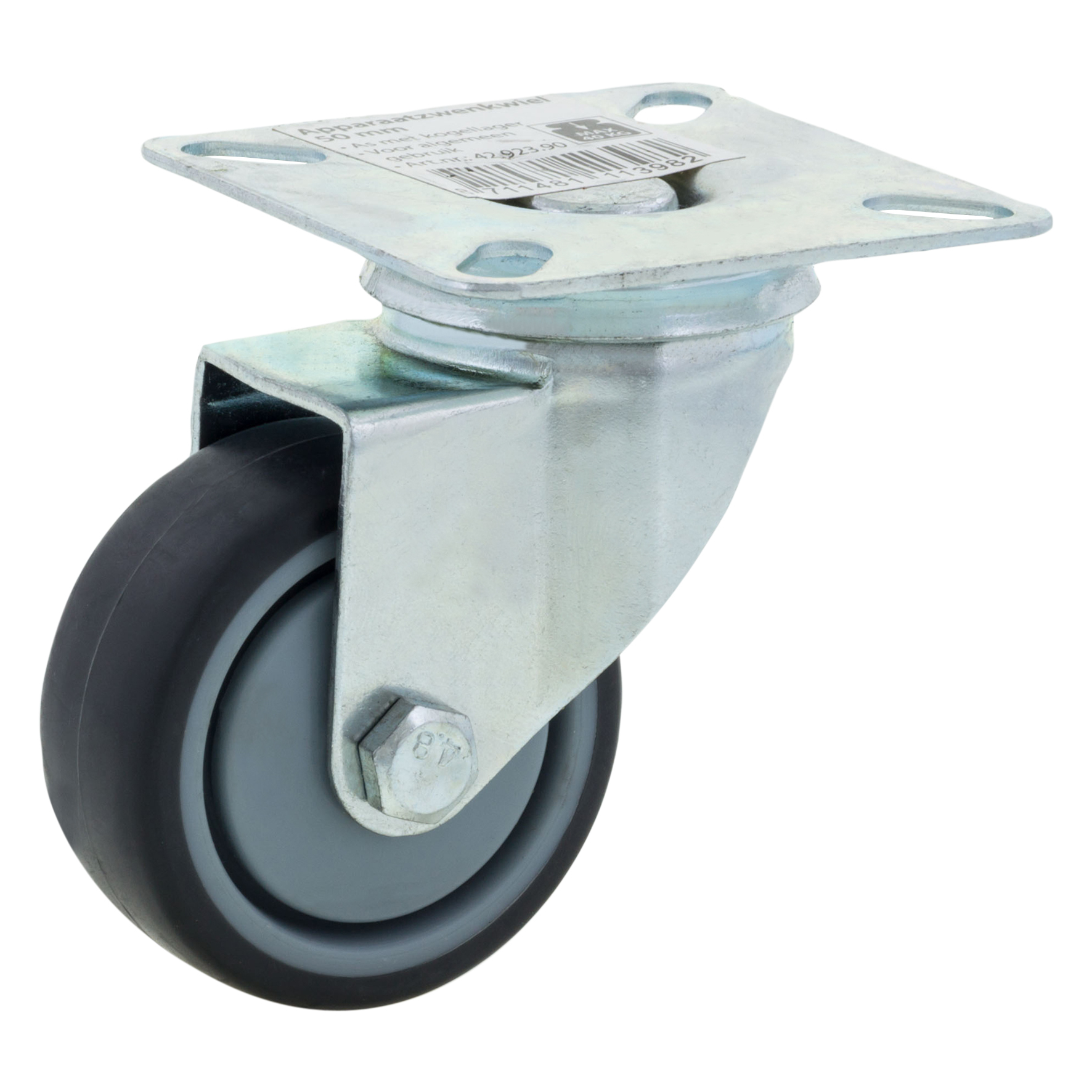 Zwenkwiel 75 mm Rubber met Plaat - Per Stuk, foto 2 van 4