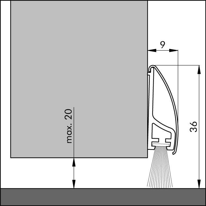 Dorpelstrip 100 cm met Borstel voor Kier tot 20 mm - Per Stuk, foto 2 van 2