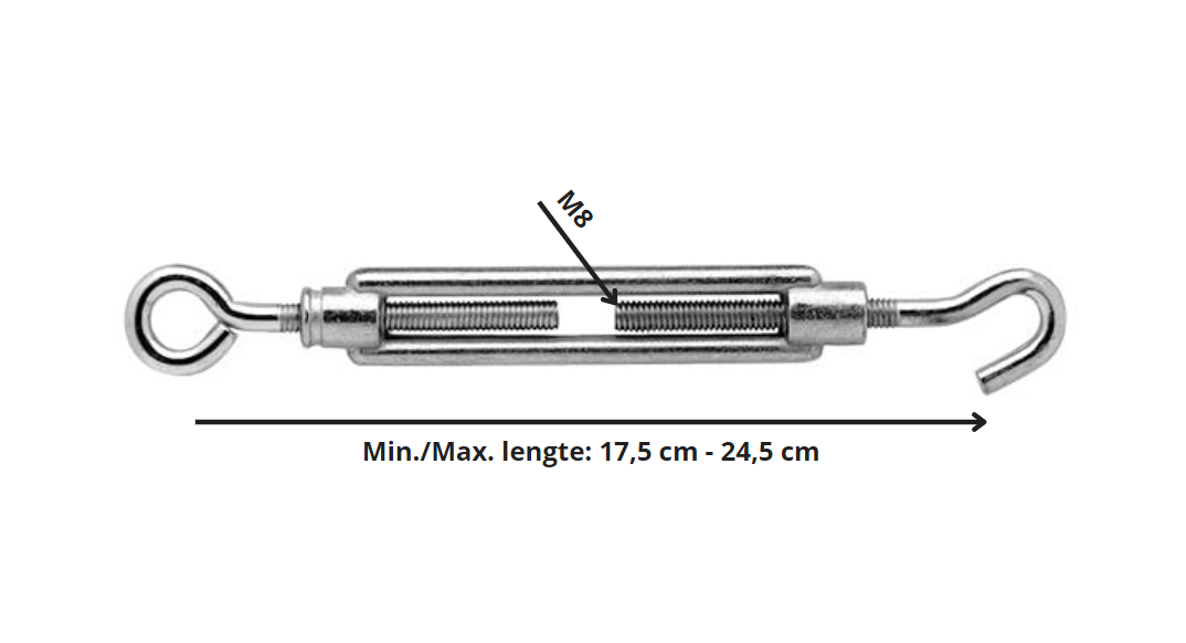 Spanschroef Haak-Oog M8 x 110 mm Verzinkt - Per Stuk, foto 2 van 2
