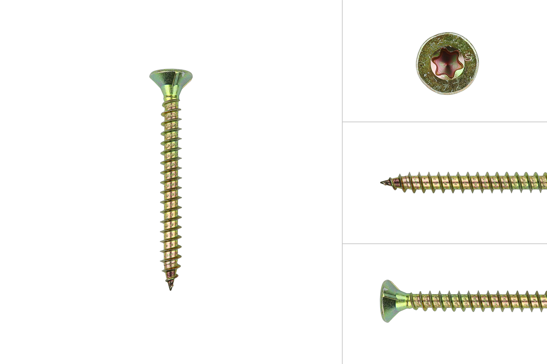 Spaanplaatschroeven Geel Verzinkt 6 x 80 mm Torx 30 met snijpunt - Doos 200 Stuks