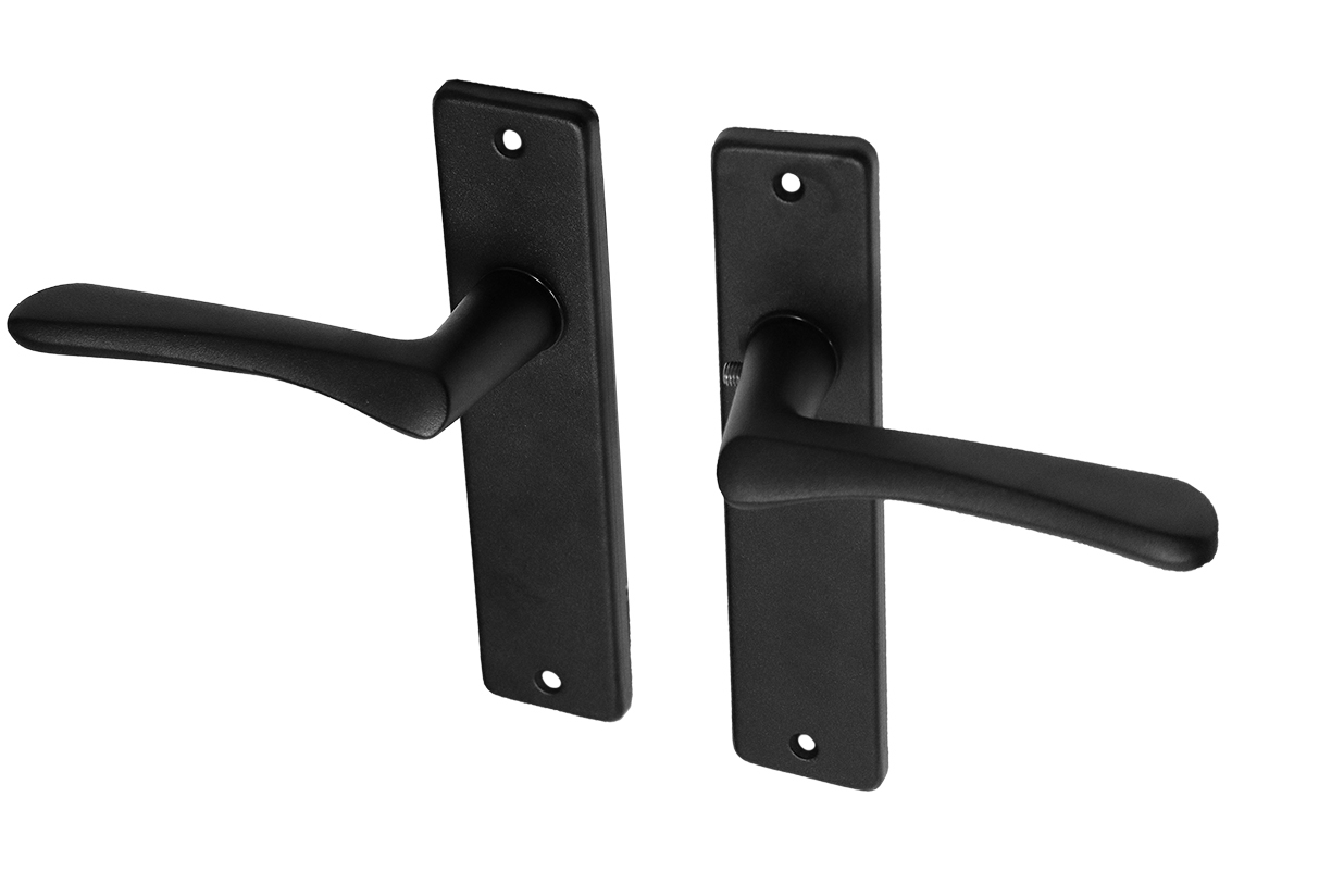 Zwarte deurklinken met schild aluminium vlindermodel Blind - Per Set