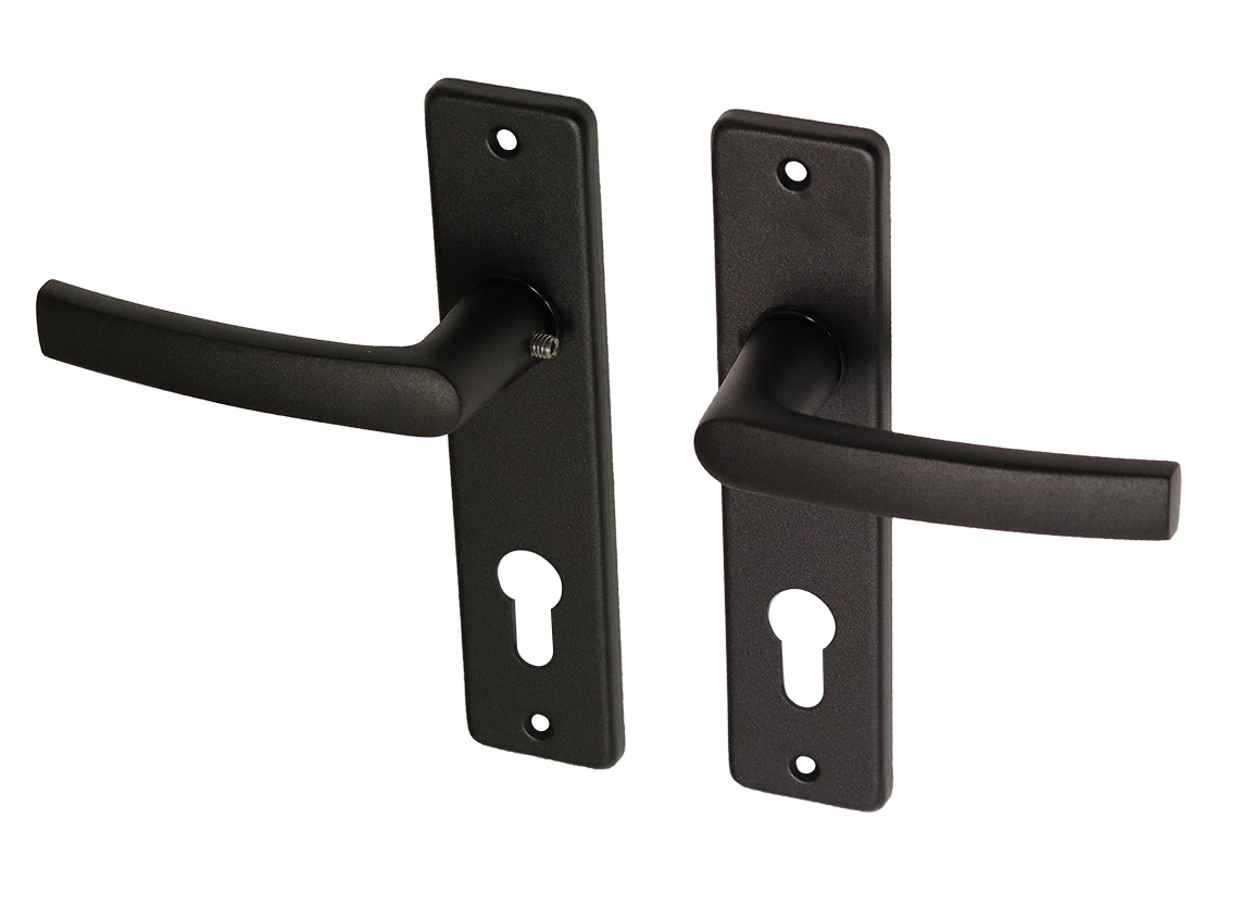 Zwarte deurklinken met schild aluminium blokmodel PC72 - Per Set