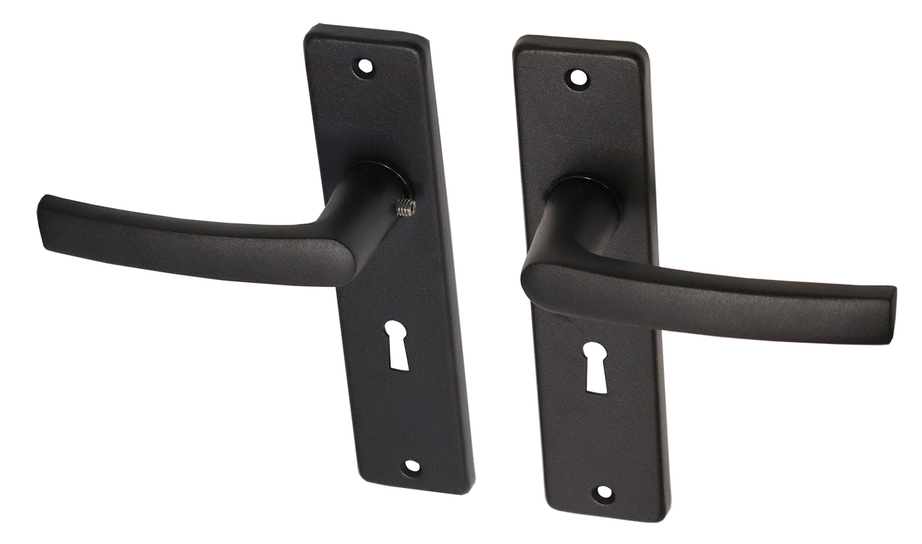 Zwarte deurklinken met schild aluminium blokmodel SL56 - Per Set
