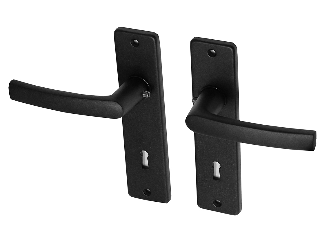 Zwarte deurklinken met schild aluminium blokmodel SL72 - Per Set