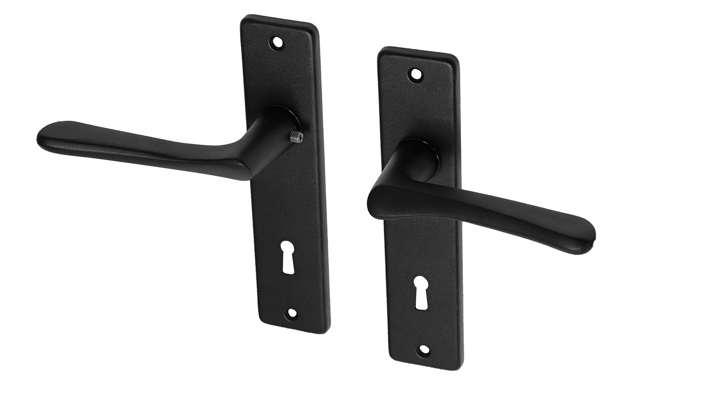Zwarte deurklinken met schild aluminium vlindermodel SL72 - Per Set