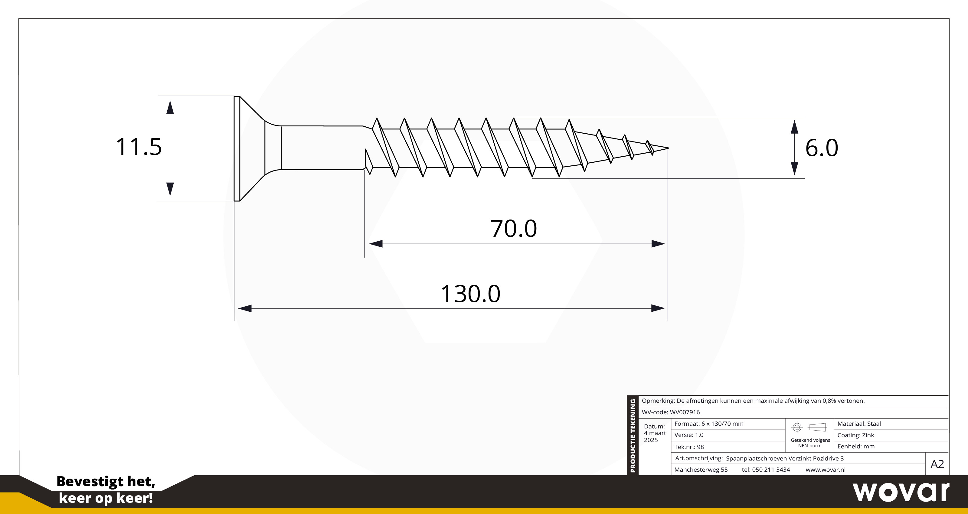 Spaanplaatschroeven Verzinkt 6 x 130 mm Pozidrive Deeldraad - Doos 100 Stuks, foto 3 van 3