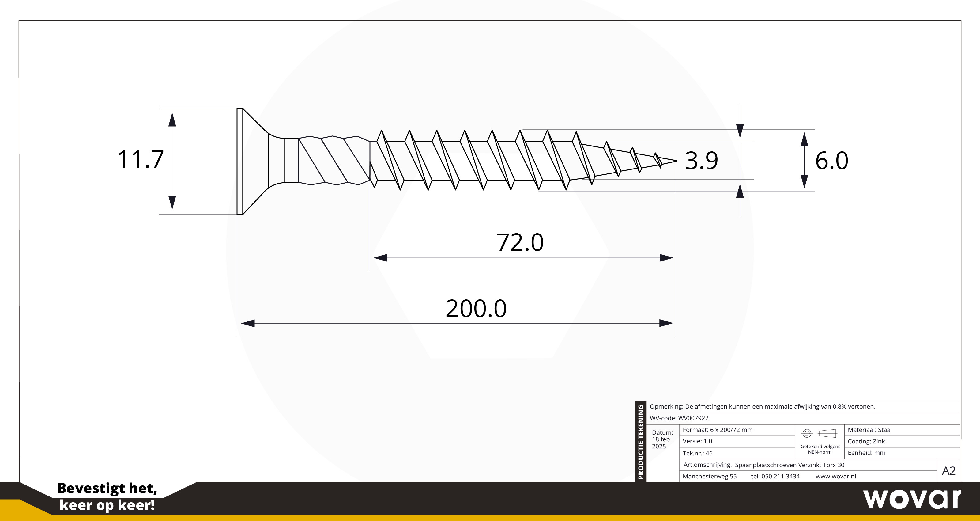 Spaanplaatschroeven Verzinkt 6 x 200 mm Torx 30 Deeldraad - Doos 100 Stuks, foto 4 van 4