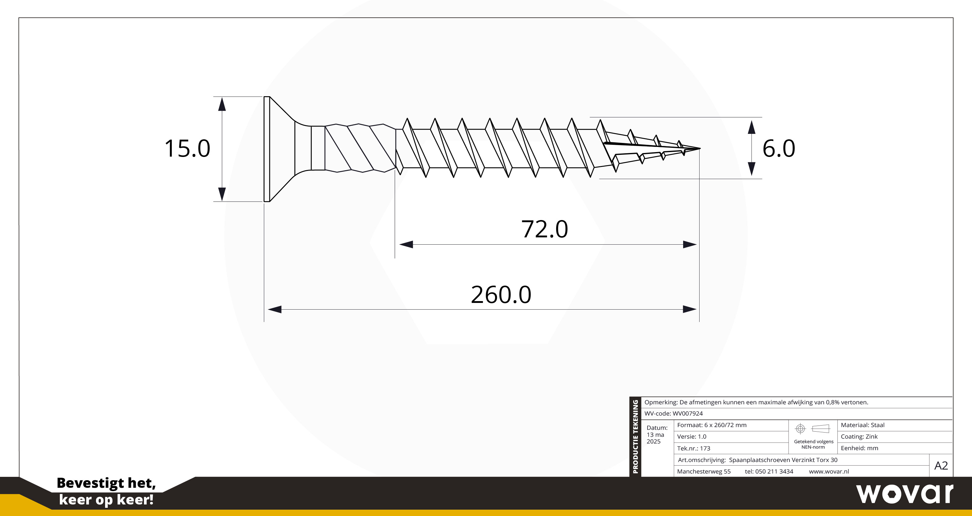Spaanplaatschroeven Verzinkt 6 x 260 mm Torx 30 Deeldraad - Doos 100 Stuks, foto 3 van 3