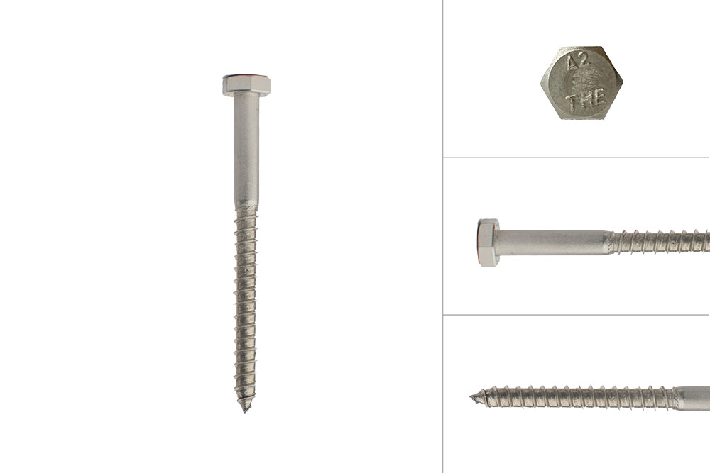 Viti Esagonali Per Legno Secondo La Norma DIN 571, In Acciaio Inox A2/V2A, Viti A Chiave, Vite Viennese, Vite Per Costruzione In Legno, Filettatura Parziale (6 X 20 Mm, 10 Pezzi