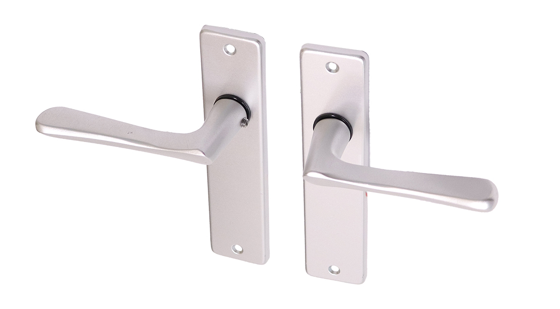 Deurkruk met schild aluminium vlindermodel Blind - Per Set