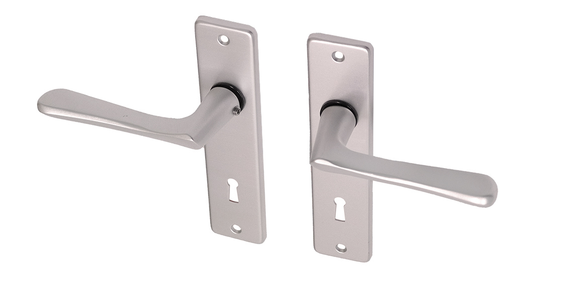 Deurkruk met schild aluminium vlindermodel SL72 - Per Set