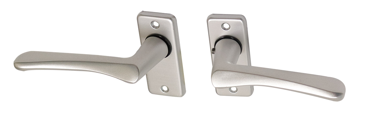 Deurkruk op rozet aluminium rechthoekig vlindermodel - Per Set