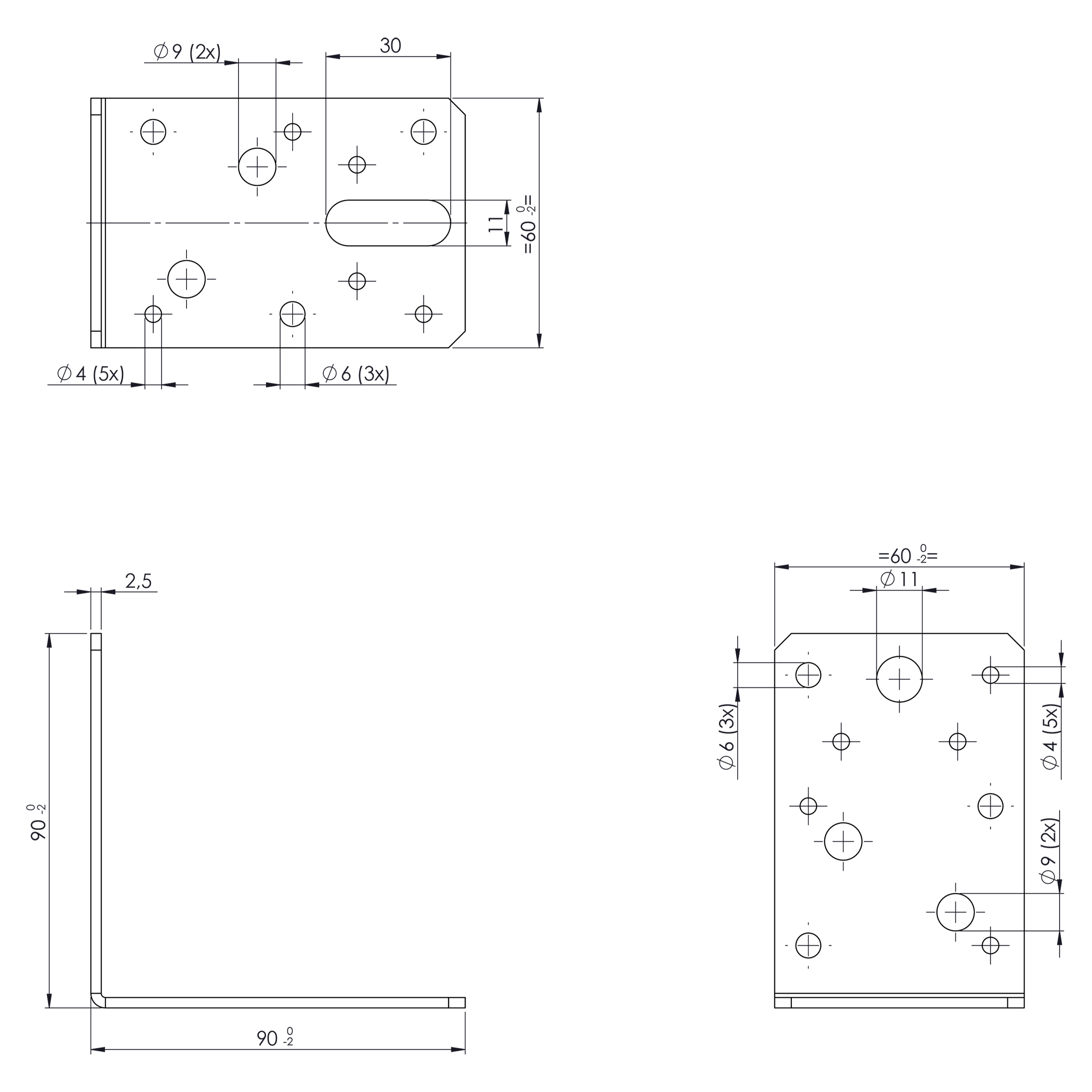 Hoekanker Zwart 90 x 90 x 60 mm Hoekverbinder - Per Stuk, foto 2 van 2