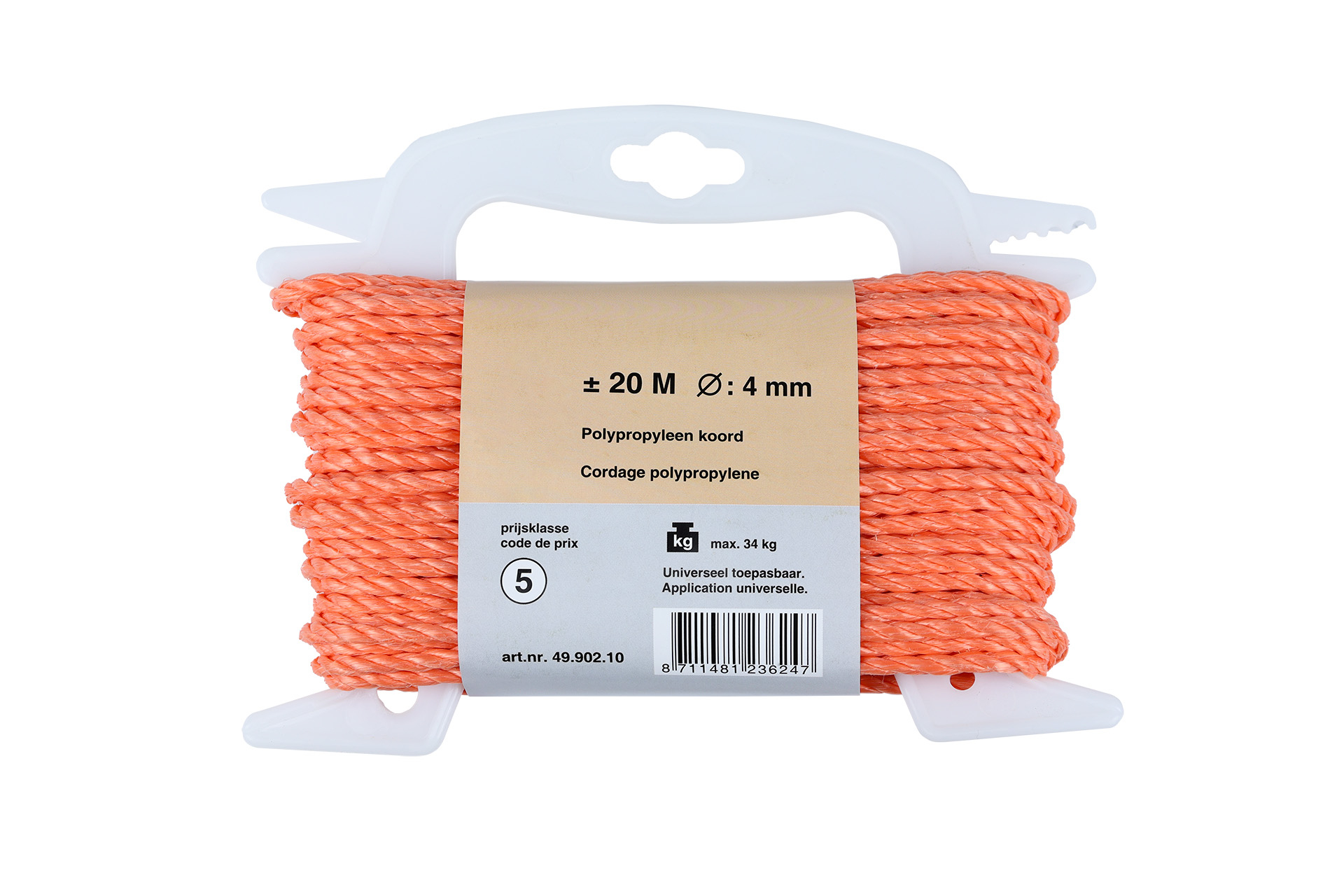 Polypropyleen Touw Oranje - 4 mm dik - 20 m