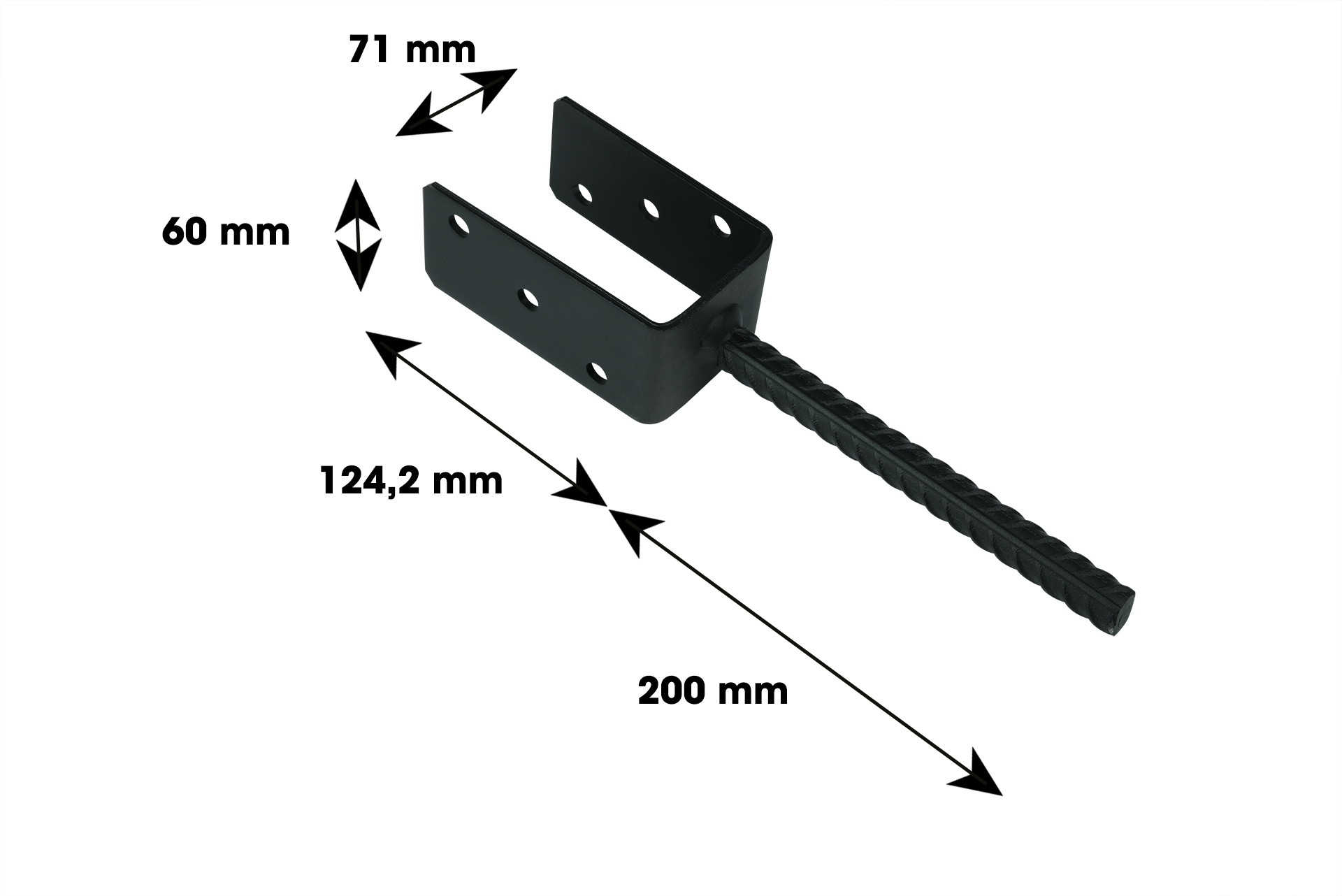 Instortanker Zwart voor 7 x 7 cm Palen U-anker - Per Stuk, foto 2 van 2