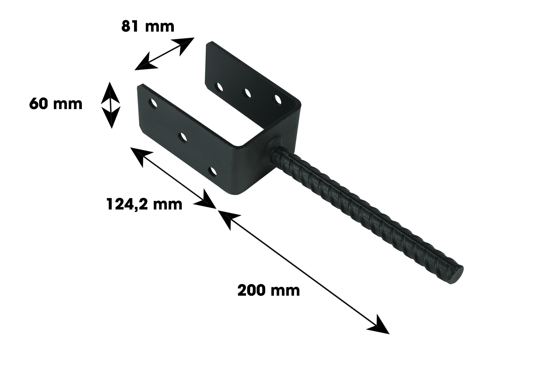 Instortanker Zwart voor 8 x 8 cm Palen U-anker - Per Stuk, foto 2 van 2
