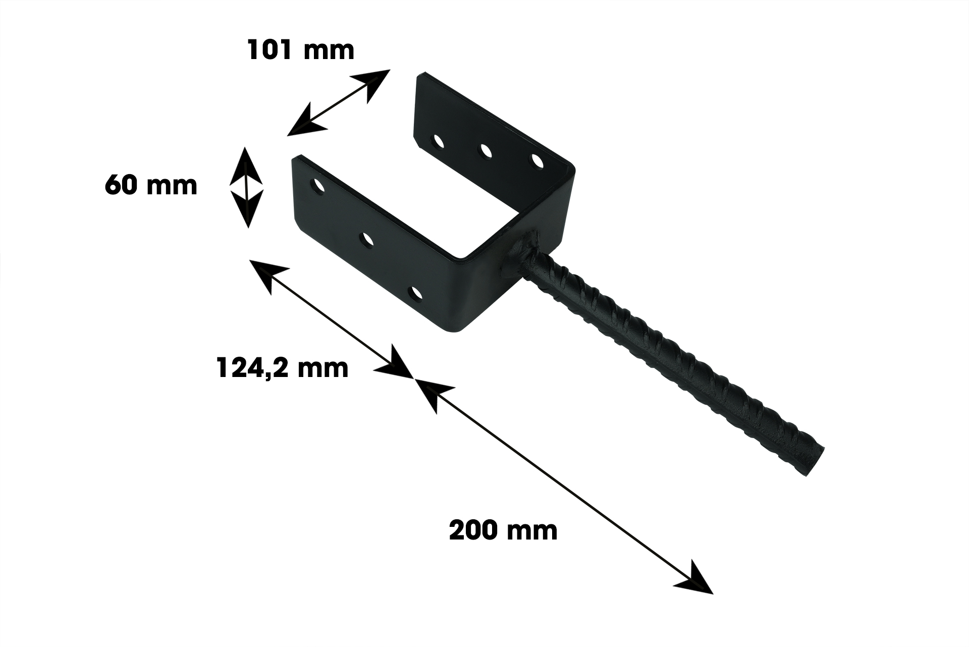 Instortanker Zwart voor 10 x 10 cm Palen U-anker - Per Stuk, foto 2 van 2