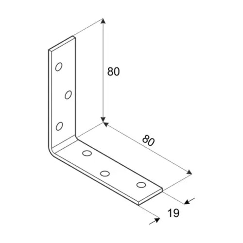 Stoelhoek Verzinkt 80 x 80 x 19 mm - Doos 20 stuks, foto 2 van 2