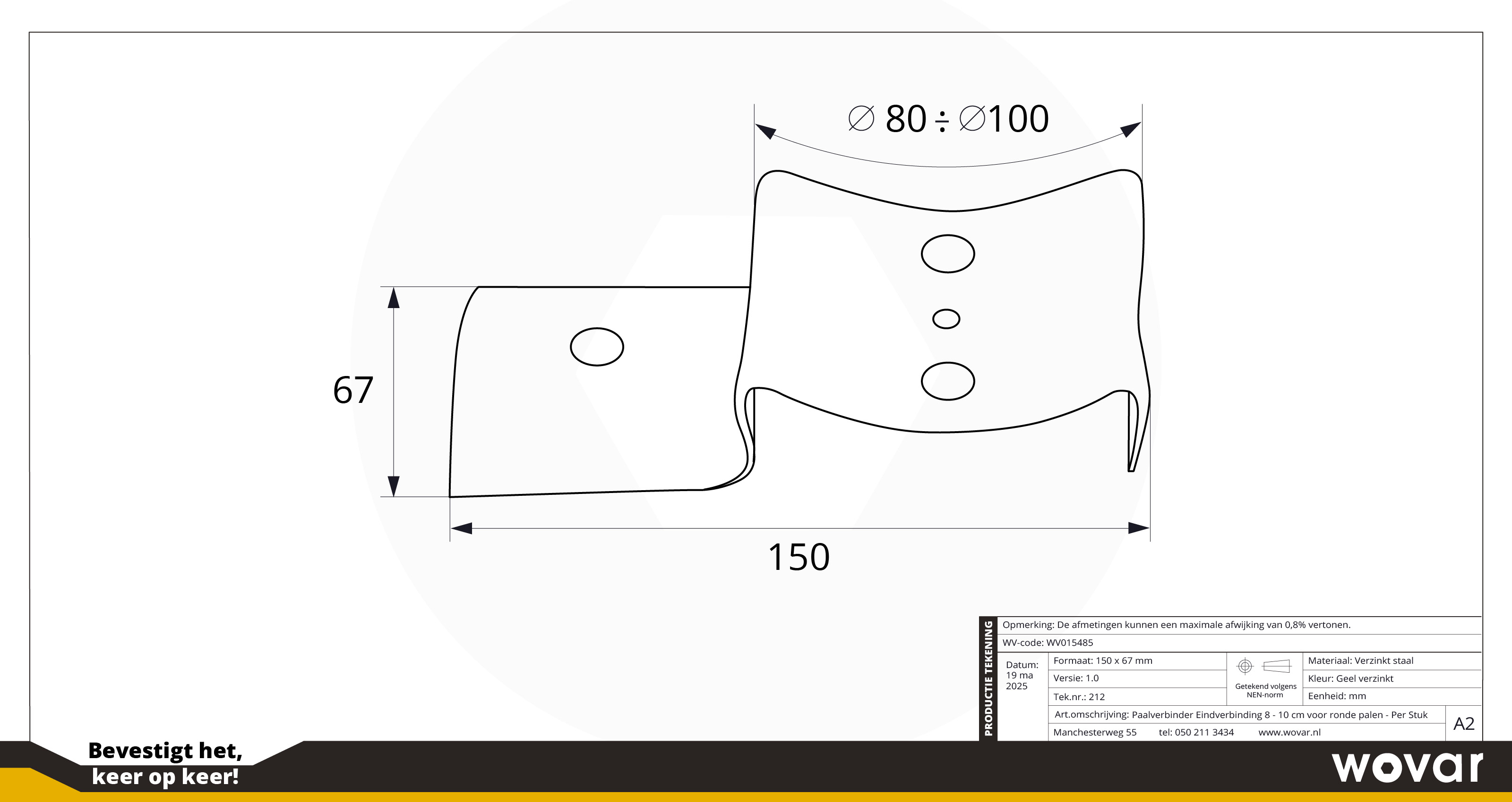 Paalverbinder Eindverbinding 8 - 10 cm voor ronde palen Geel Verzinkt - Per Stuk, foto 4 van 4