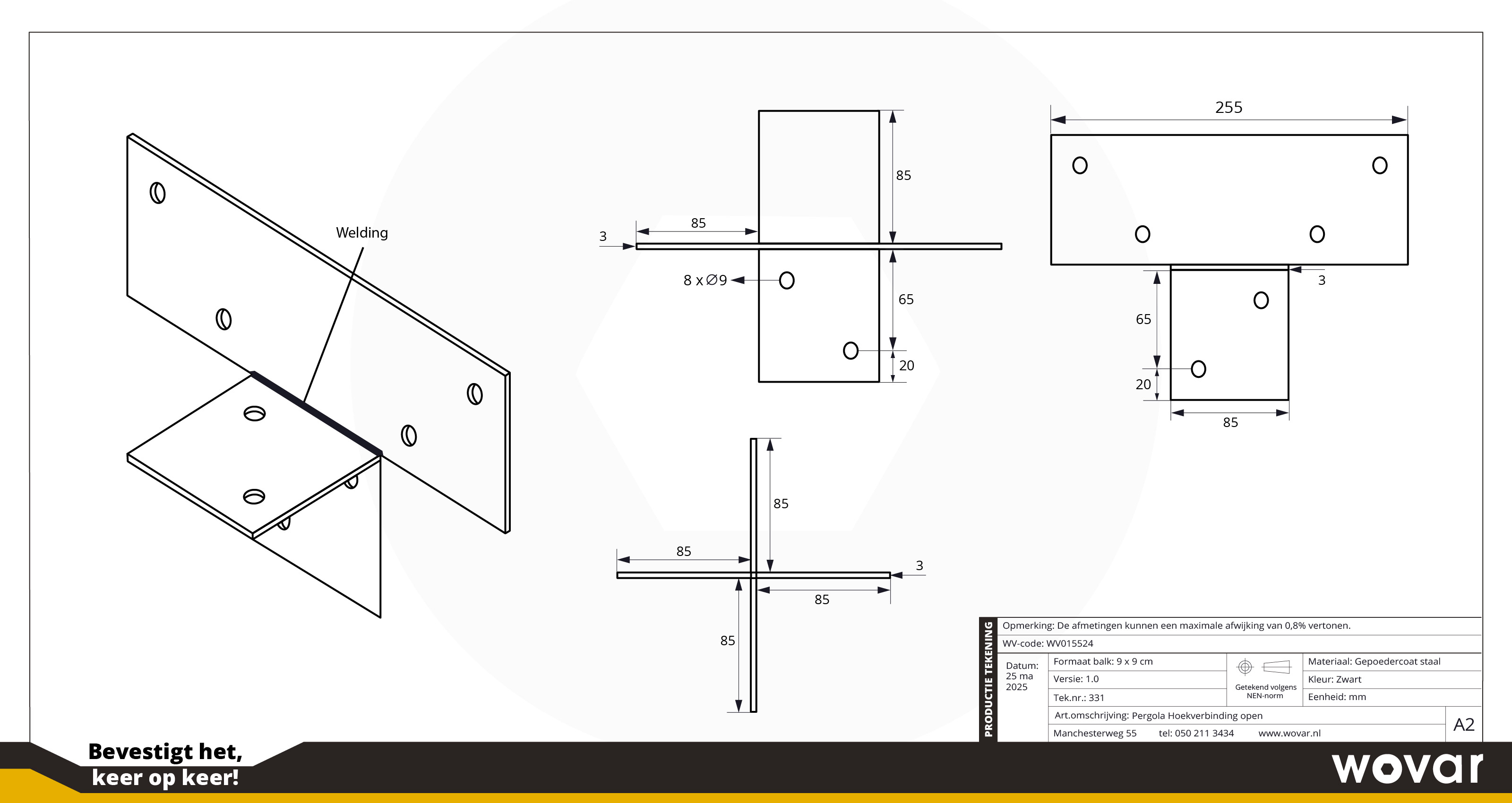 Pergola Hoekverbinding Verlenging Zwart voor 9 x 9 cm balken - Per Stuk, foto 4 van 4