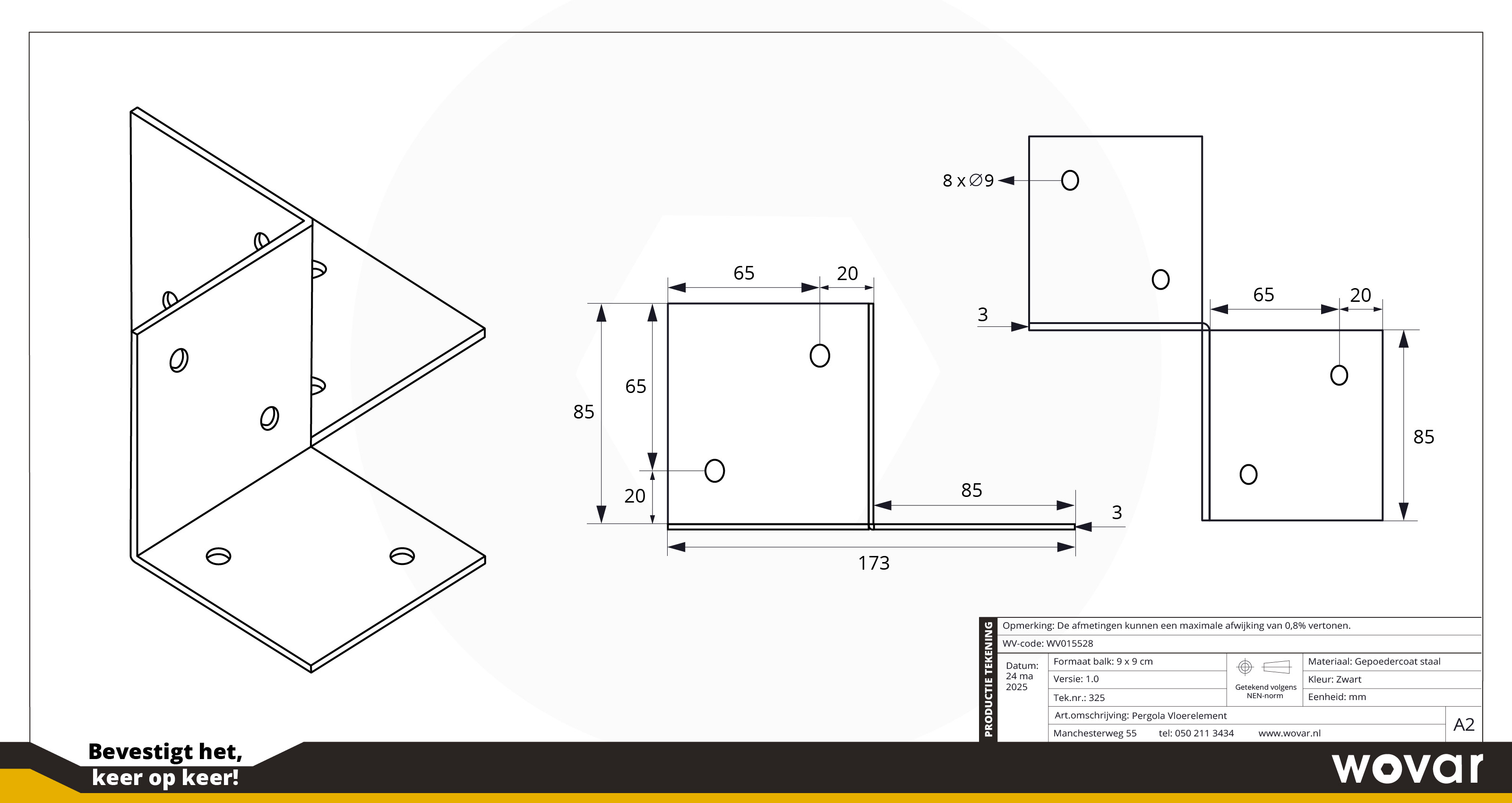 Pergola Vloerelement Zwart voor 9 x 9 cm palen - Per Stuk, foto 4 van 4